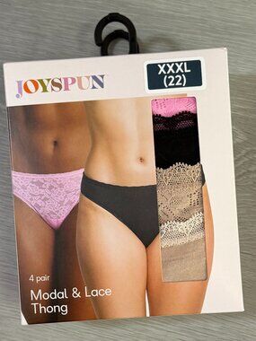 Joyspun Women's Modal & Lace Thong Panties 4 Pack XXXL 22